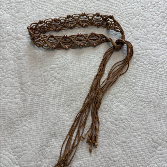 Vintage  Leather Braided fringe Tan Leather Belt western Boho - Picture 5 of 5
